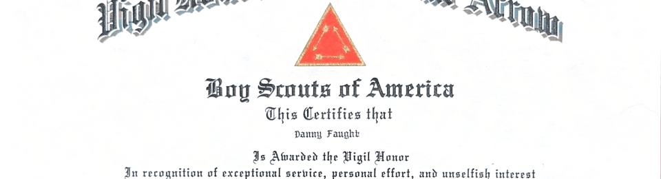 a portion of my Vigil Honor certificate